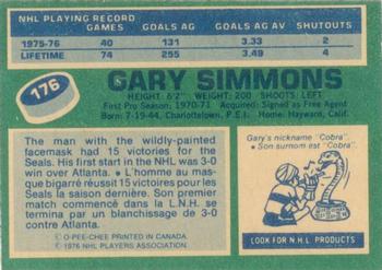 1976-77 O-Pee-Chee #176 Gary Simmons Back