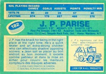 1976-77 O-Pee-Chee #182 J.P. Parise Back