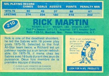 1976-77 O-Pee-Chee #210 Rick Martin Back