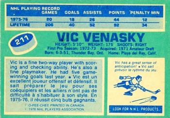 1976-77 O-Pee-Chee #211 Vic Venasky Back