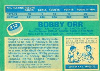 1976-77 O-Pee-Chee #213 Bobby Orr Back