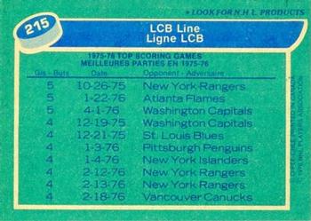 1976-77 O-Pee-Chee #215 LCB Line (Bill Barber / Bobby Clarke / Reggie Leach) Back