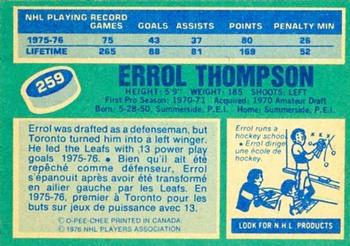 1976-77 O-Pee-Chee #259 Errol Thompson Back