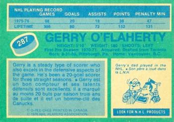 1976-77 O-Pee-Chee #287 Gerry O'Flaherty Back
