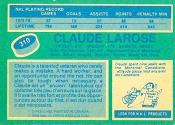 1976-77 O-Pee-Chee #310 Claude Larose Back