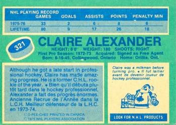 1976-77 O-Pee-Chee #321 Claire Alexander Back