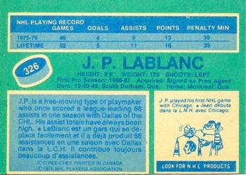 1976-77 O-Pee-Chee #326 Jean-Paul LeBlanc Back