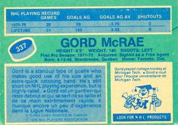 1976-77 O-Pee-Chee #337 Gord McRae Back