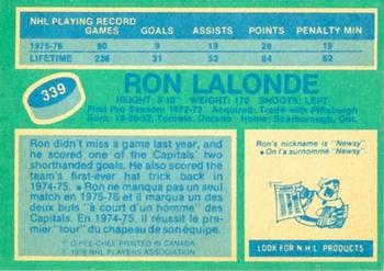 1976-77 O-Pee-Chee #339 Ron Lalonde Back