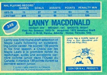 1976-77 O-Pee-Chee #348 Lanny McDonald Back