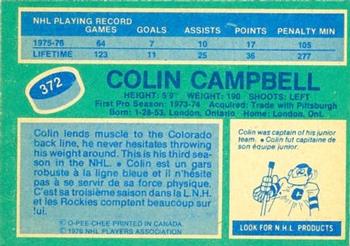 1976-77 O-Pee-Chee #372 Colin Campbell Back
