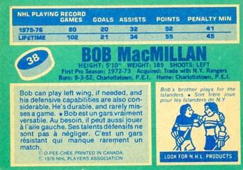 1976-77 O-Pee-Chee #38 Bob MacMillan Back