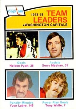 1976-77 O-Pee-Chee #396 Washington Capitals Team Leaders (Nelson Pyatt / Gerry Meehan / Yvon Labre / Tony White) Front