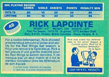 1976-77 O-Pee-Chee #48 Rick Lapointe Back