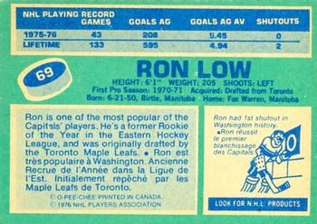1976-77 O-Pee-Chee #69 Ron Low Back