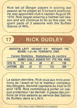 1976-77 O-Pee-Chee WHA #17 Rick Dudley Back