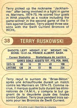 1976-77 O-Pee-Chee WHA #38 Terry Ruskowski Back