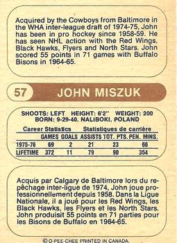1976-77 O-Pee-Chee WHA #57 John Miszuk Back