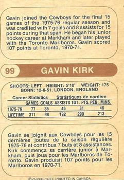 1976-77 O-Pee-Chee WHA #99 Gavin Kirk Back