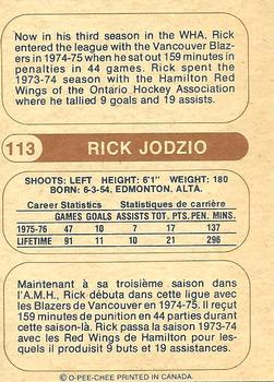 1976-77 O-Pee-Chee WHA #113 Rick Jodzio Back