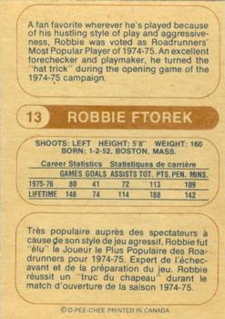 1976-77 O-Pee-Chee WHA #13 Robbie Ftorek Back