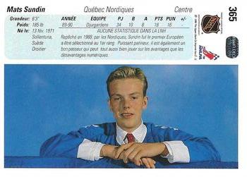 1990-91 Upper Deck French #365 Mats Sundin Back