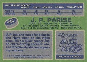 1976-77 Topps #182 J.P. Parise Back