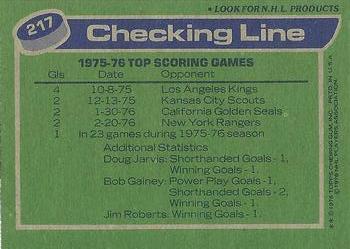 1976-77 Topps #217 Checking Line (Bob Gainey / Doug Jarvis / Jim Roberts) Back