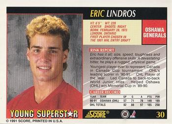 1991-92 Score Young Superstars #30 Eric Lindros Back