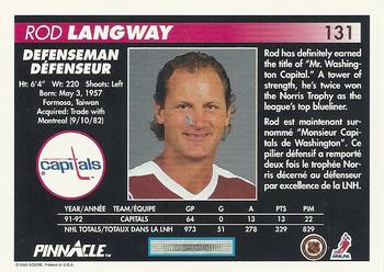 1992-93 Pinnacle Canadian #131 Rod Langway Back