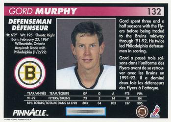 1992-93 Pinnacle Canadian #132 Gord Murphy Back
