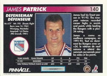 1992-93 Pinnacle Canadian #140 James Patrick Back