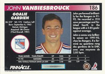 1992-93 Pinnacle Canadian #186 John Vanbiesbrouck Back