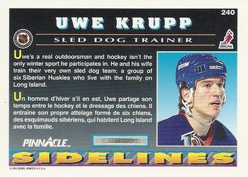 1992-93 Pinnacle Canadian #240 Uwe Krupp Back