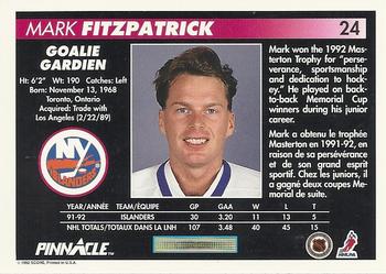 1992-93 Pinnacle Canadian #24 Mark Fitzpatrick Back