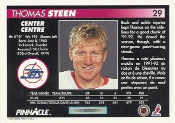 1992-93 Pinnacle Canadian #29 Thomas Steen Back