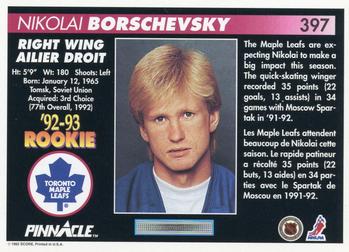 1992-93 Pinnacle Canadian #397 Nikolai Borschevsky Back