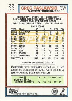 1992-93 Topps - Gold #33 Greg Paslawski Back