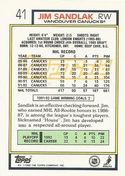 1992-93 Topps - Gold #41 Jim Sandlak Back