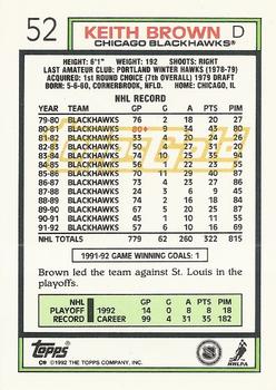 1992-93 Topps - Gold #52 Keith Brown Back