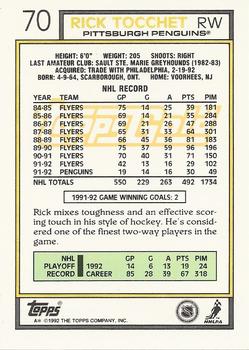 1992-93 Topps - Gold #70 Rick Tocchet Back