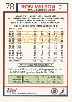 1992-93 Topps - Gold #78 Ron Wilson Back