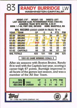 1992-93 Topps - Gold #83 Randy Burridge Back