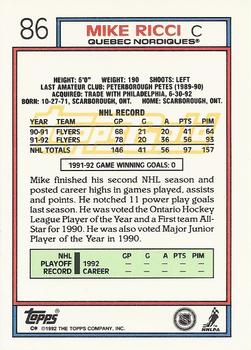 1992-93 Topps - Gold #86 Mike Ricci Back
