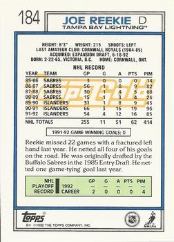 1992-93 Topps - Gold #184 Joe Reekie Back