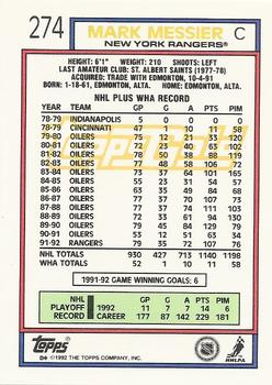 1992-93 Topps - Gold #274 Mark Messier Back