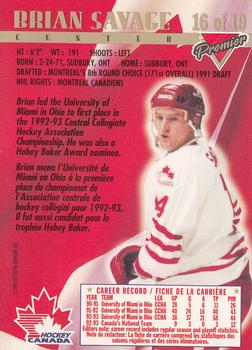 1993-94 O-Pee-Chee Premier - Team Canada #16 Brian Savage Back