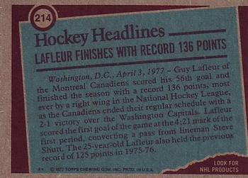 1977-78 Topps #214 Guy Lafleur Back