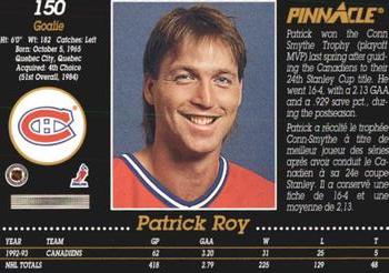 1993-94 Pinnacle Canadian #150 Patrick Roy Back
