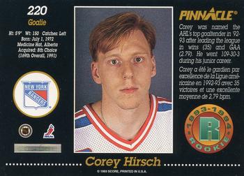 1993-94 Pinnacle Canadian #220 Corey Hirsch Back